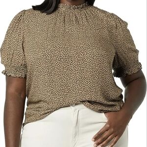 Amazon Essentials Tan Leopard-Print Short Sleeve Blouse